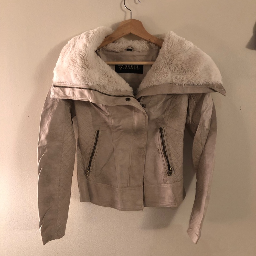 NWOT GUESS Leather Fur faux jacket